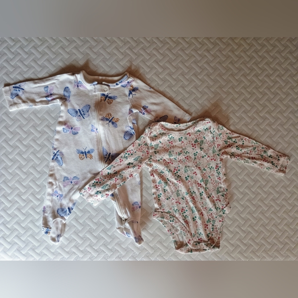 3 Mos Floral & Butterfly Onesie Set
